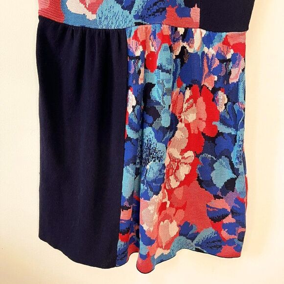 Anthropologie Leifsdottier Blue Floral Cap Sleeve Knit Sweater Dress - Picture 5 of 8